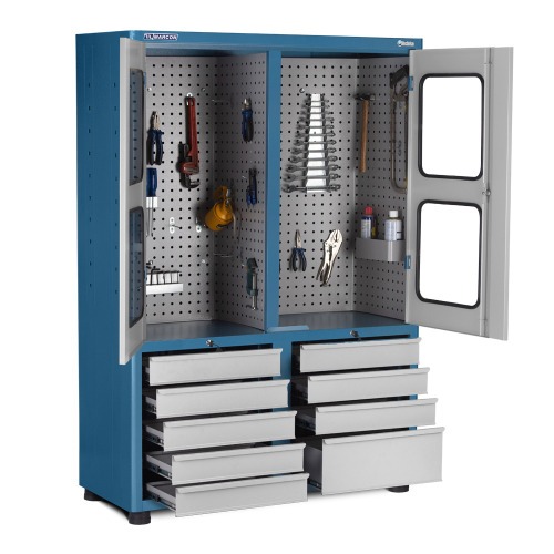 Armrio para ferramentas com 3 prateleiras 9 gavetas e portas de vidro - AM-69