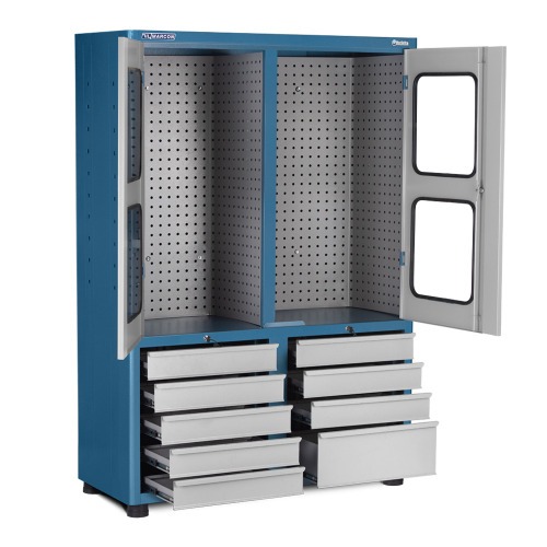 Armrio para ferramentas com 3 prateleiras 9 gavetas e portas de vidro - AM-69