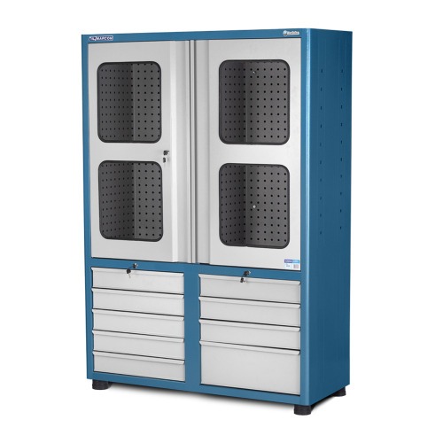 Armrio para ferramentas com 3 prateleiras 9 gavetas e portas de vidro - AM-69