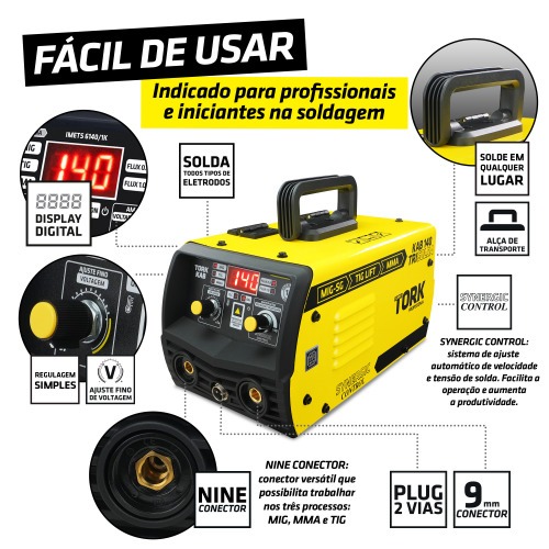 Combo Inversora de solda Mig sem g�s Multiprocesso 140A KAB 140 Trisolda + M�scara e Acess�rios  220V