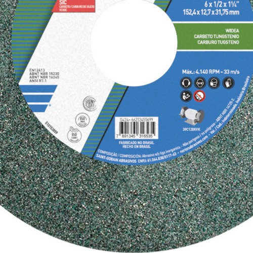 Rebolo reto para metal duro 6 x 1/2 x 1,1/4