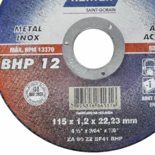 Disco de corte para metal / inox 4.1/2 x 3/64 x 7/8