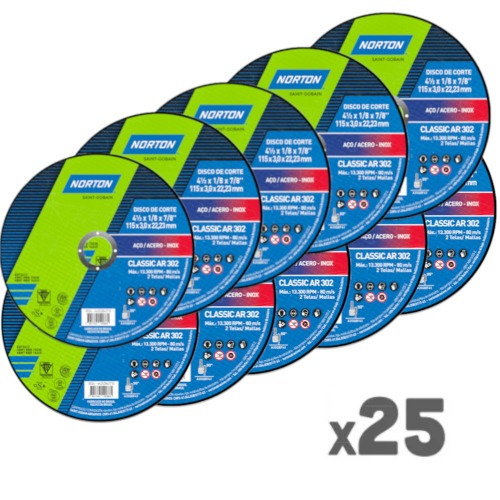 Kit 25 Discos de corte para ao 4.1/2 x 1/8 x 7/8