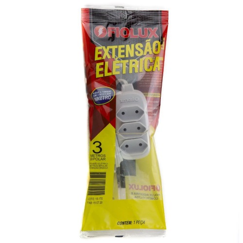 Extens�o el�trica 10 metros 3 tomadas 2 x 0,75 mm 10A bipolar