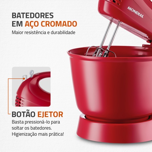 Batedeira 400 watts 3 velocidades vermelha Pr�tica - B-44-R  220V