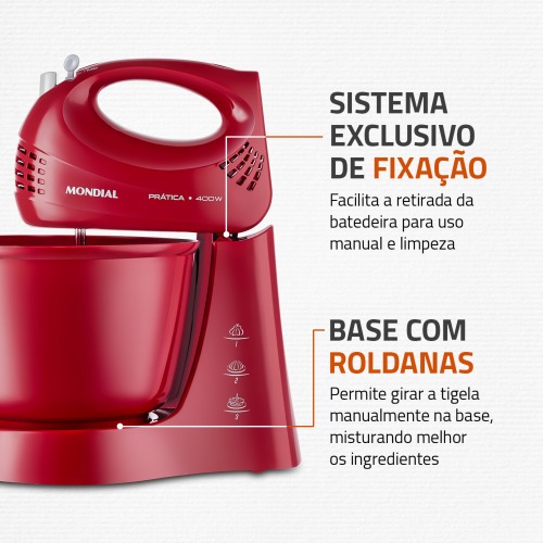 Batedeira 400 watts 3 velocidades vermelha Pr�tica - B-44-R  220V