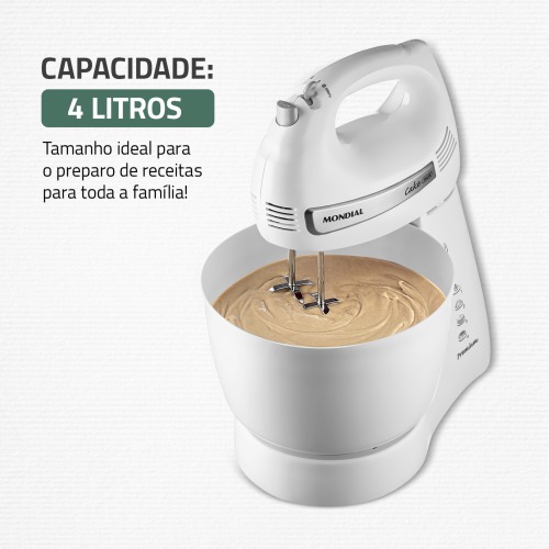 Batedeira 500 watts 4 velocidades branca Cake - B-50-W 110V Batedeira 500 watts 4 velocidades branca Cake - B-50-W 110V