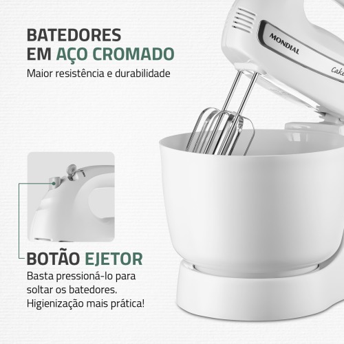 Batedeira 500 watts 4 velocidades branca Cake - B-50-W 110V Batedeira 500 watts 4 velocidades branca Cake - B-50-W 110V