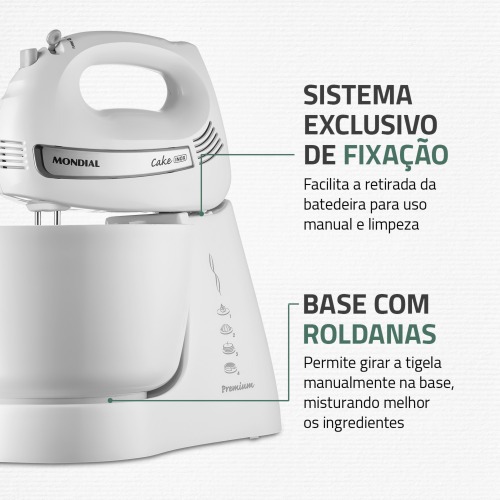 Batedeira 500 watts 4 velocidades branca Cake - B-50-W 110V Batedeira 500 watts 4 velocidades branca Cake - B-50-W 110V