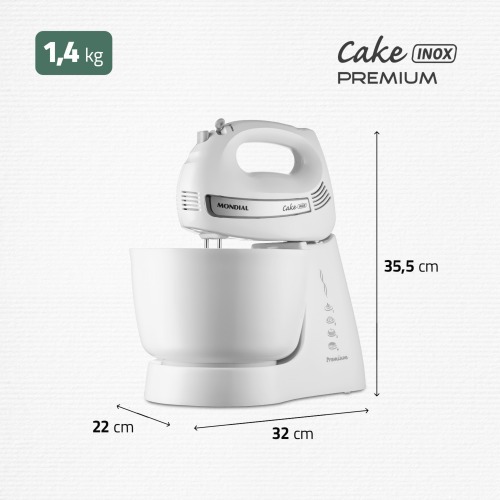Batedeira 500 watts 4 velocidades branca Cake - B-50-W 110V Batedeira 500 watts 4 velocidades branca Cake - B-50-W 110V