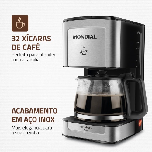 Cafeteira el�trica 800W jarra de vidro 32 x�caras Dolce Arome - C-44-32X-SI  220V