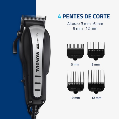 Máquina de cortar cabelo com 4 pentes e acessórios Classic Pro - CR-03  110V Máquina de cortar cabelo com 4 pentes e acessórios Classic Pro - CR-03  110V