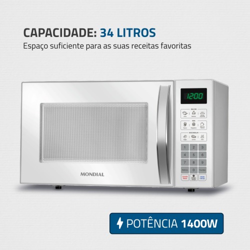Micro-ondas 34 litros 1400W 10 nveis de potncia - MO-02-34-W  220V