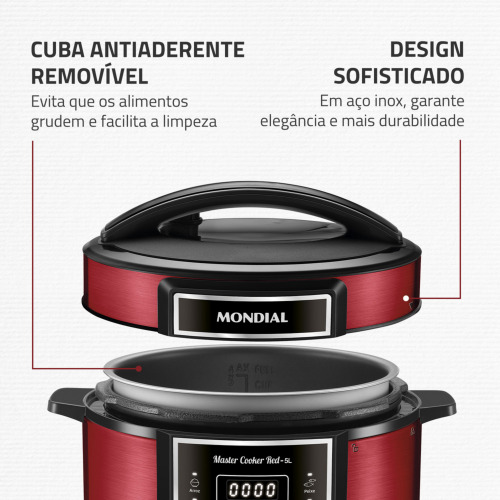 Panela de press�o el�trica digital 5 litros Master Cook Red - PE-39  110V