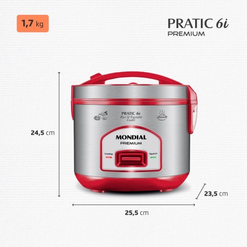 Panela el�trica de arroz 6 x�caras Pratic Rice 6i Red - PE-45-6X  220V