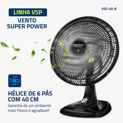 Ventilador de mesa 40 cm 6 pás com 3 velocidades Super Power - VSP-40-B 220V Ventilador de mesa 40 cm 6 pás com 3 velocidades Super Power - VSP-40-B 220V