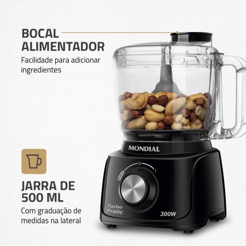 Mini Processador de alimentos 300 watts preto Turbo Pratic - MP-16-B  110V