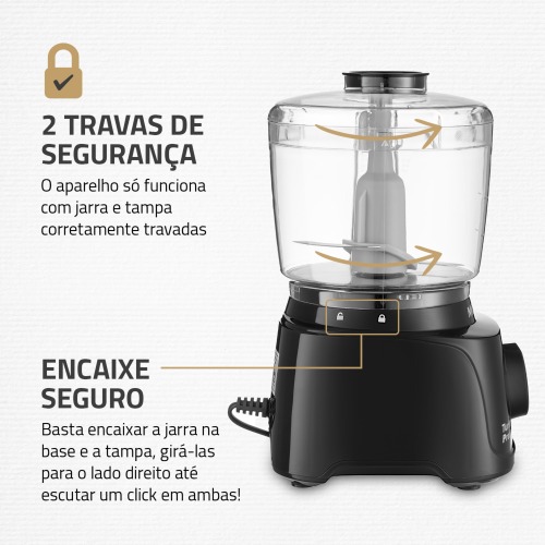 Mini Processador de alimentos 300 watts preto Turbo Pratic - MP-16-B  110V