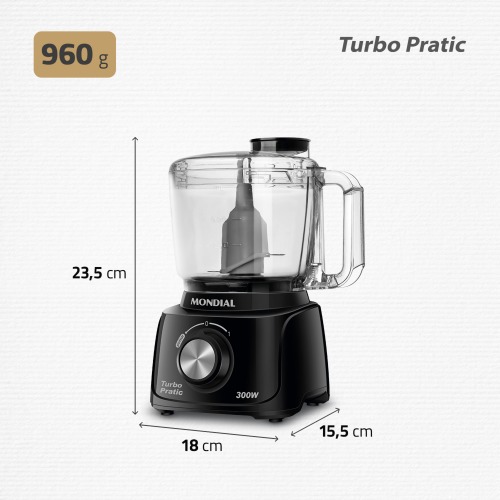 Mini Processador de alimentos 300 watts preto Turbo Pratic - MP-16-B  110V