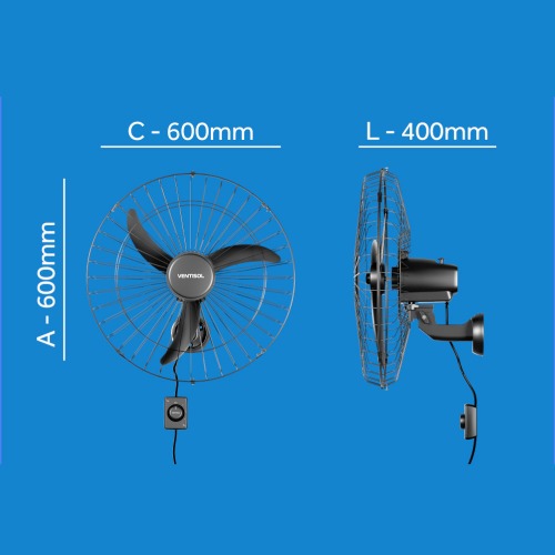Ventilador de parede 60 cm oscilante preto - New  110V