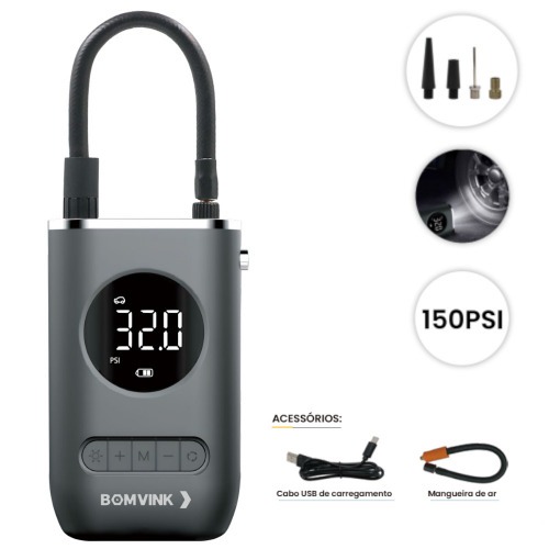 Mini Compressor de Ar port�til digital recarreg�vel 150 PSI - BOM-8905