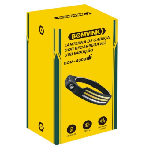 Lanterna de cabea recarregvel 3 LEDs COB 500 lmens - BOM-4008