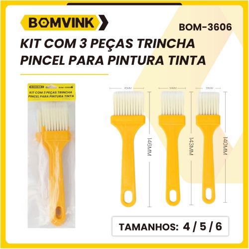 Jogo de pinc�is com 3 pe�as - BOM-3606