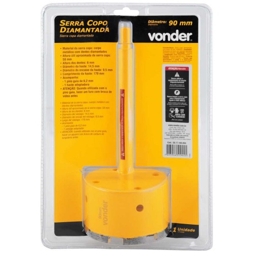 Serra copo diamantada 90 mm com haste de 3/8