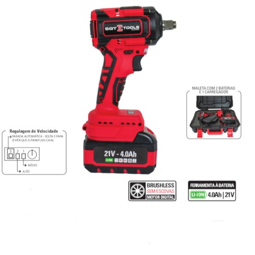 Mini chave de impacto a bateria 21V 4Ah 1/2