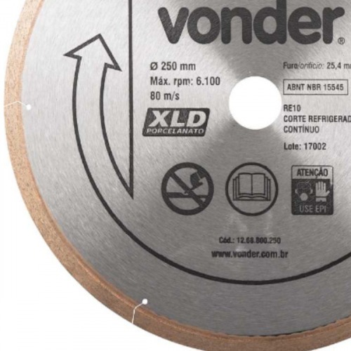 Disco diamantado liso 250 mm para porcelanato Disco diamantado liso 250 mm para porcelanato