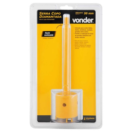 Serra copo diamantada 50 mm com haste de 3/8