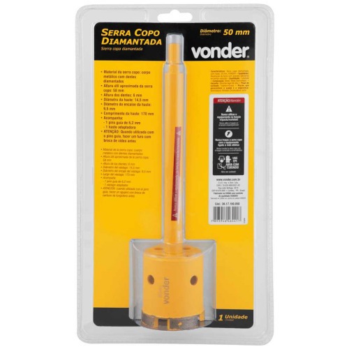 Serra copo diamantada 50 mm com haste de 3/8