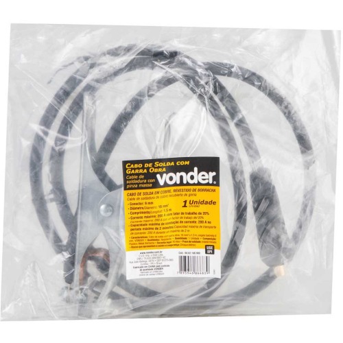 Cabo de solda com garra negativa 1,50m engate de 9 mm 