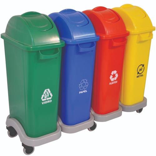Kit com 4 lixeiras de 50 L para coleta seletiva tampa simples