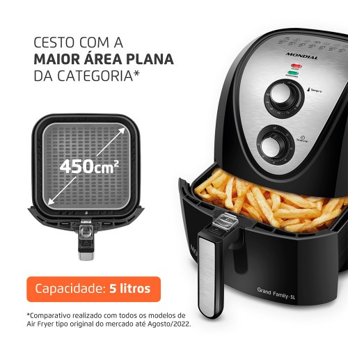 Fritadeira elétrica sem óleo Air Fryer 5L 1900W Grand Family Inox - AFN-50-BI 220V Fritadeira elétrica sem óleo Air Fryer 5L 1900W Grand Family Inox - AFN-50-BI 220V