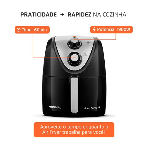 Fritadeira elétrica sem óleo Air Fryer 5L 1900W Grand Family Inox - AFN-50-BI 220V Fritadeira elétrica sem óleo Air Fryer 5L 1900W Grand Family Inox - AFN-50-BI 220V
