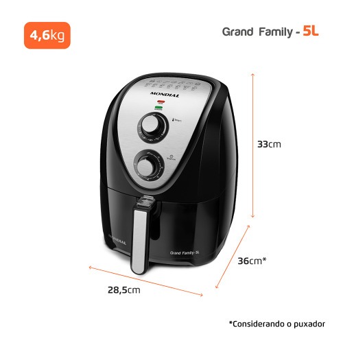 Fritadeira elétrica sem óleo Air Fryer 5L 1900W Grand Family Inox - AFN-50-BI 220V Fritadeira elétrica sem óleo Air Fryer 5L 1900W Grand Family Inox - AFN-50-BI 220V