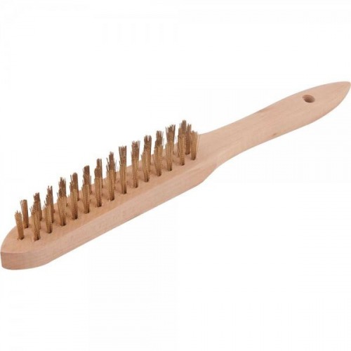 Escova manual com cerdas de lato 3 fileiras cabo de madeira 