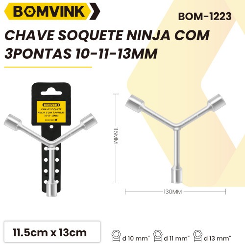 Chave 3 pontas soquetes ninja 10 x 11 x 13mm - BOM-1223
