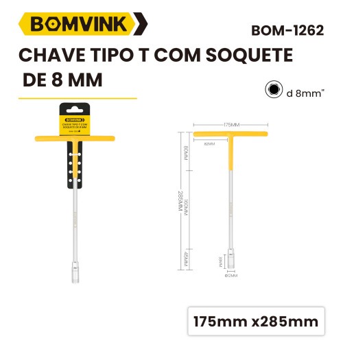 Chave canhão 8 mm cabo tipo T - BOM-1262 Chave canhão 8 mm cabo tipo T - BOM-1262