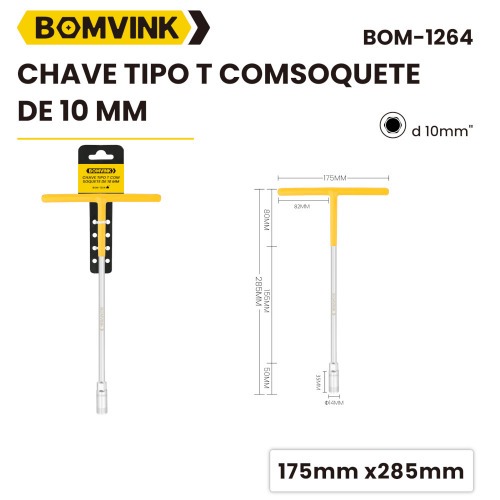 Chave canhão 10 mm cabo tipo T - BOM-1264 Chave canhão 10 mm cabo tipo T - BOM-1264