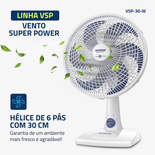 Ventilador de mesa 30 cm 6 ps com 3 velocidades Super Power - VSP-30-W  220V
