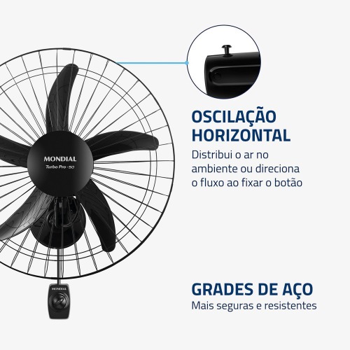 Ventilador de parede 50 cm oscilante preto Turbo Pr� - NVP-PRO-50  220V