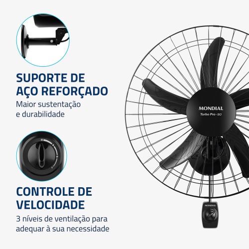 Ventilador de parede 50 cm oscilante preto Turbo Pr� - NVP-PRO-50  220V