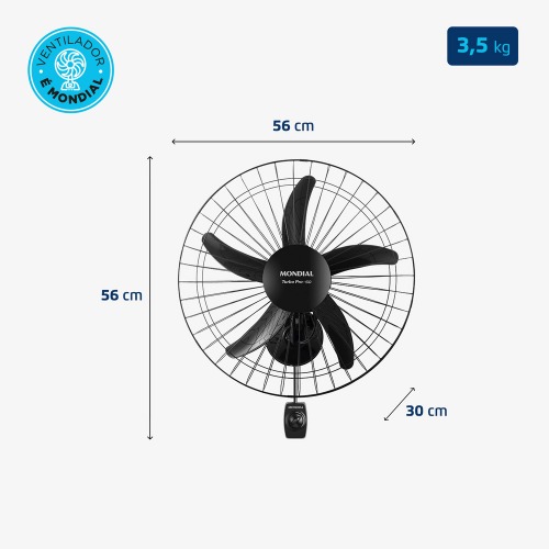 Ventilador de parede 50 cm oscilante preto Turbo Pr� - NVP-PRO-50  220V