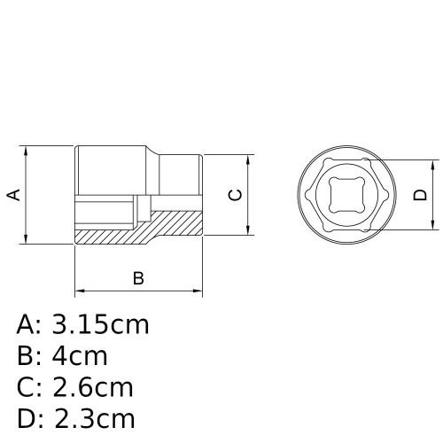 Soquete sextavado 23 mm encaixe 1/2