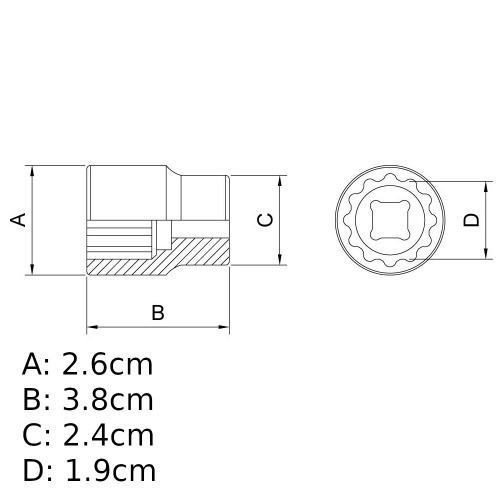 Soquete estriado 19 mm encaixe 1/2