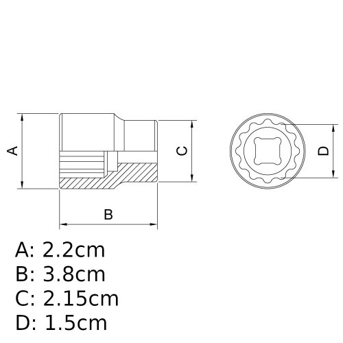 Soquete estriado 15 mm encaixe 1/2