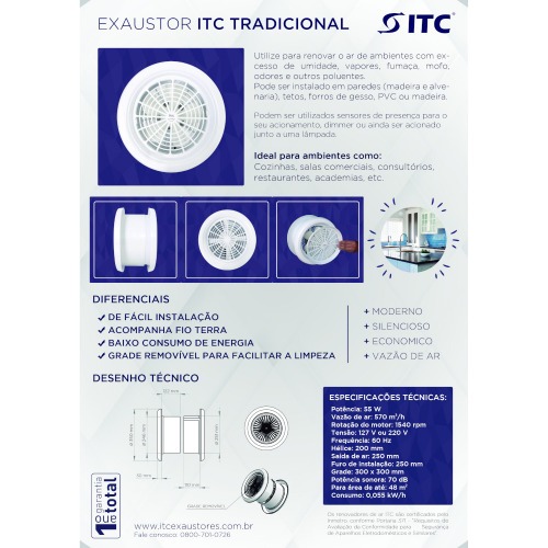 Exaustor di�metro 250 mm com motor blindado - TRADICIONAL  110V