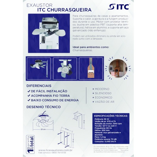 Exaustor para churrasqueira 200 mm  110V